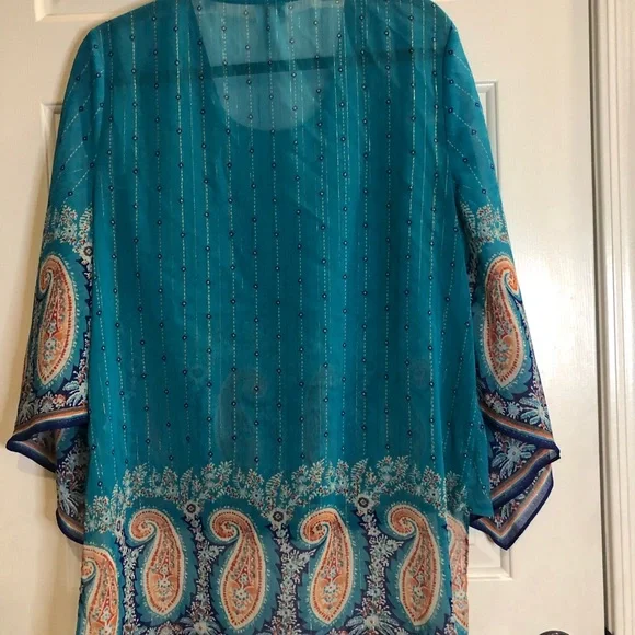 Chico's Teal and Navy Patterned Top - Picture 5 of 8